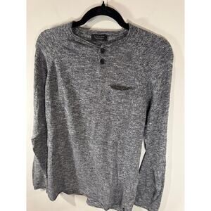 ZARA Man Heathered Blue Long Sleeve Henley Shirt Size M – Soft Knit Casual Top